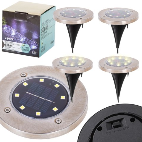 Lampy solarne gruntowe najazdowe ogrodowe wbijane świecący dysk 8LED 4szt. ciepły biały Lampy solarne gruntowe najazdowe ogrodowe wbijane świecący dysk 8LED 4szt. ciepły biały
