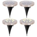 Lampy solarne gruntowe najazdowe ogrodowe wbijane świecący dysk 8LED 4szt. ciepły biały
