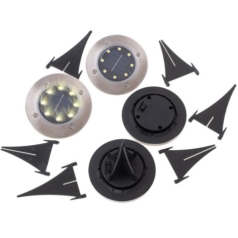 Lampy solarne gruntowe najazdowe ogrodowe wbijane świecący dysk 8LED 4szt. ciepły biały Lampy solarne gruntowe najazdowe ogrodowe wbijane świecący dysk 8LED 4szt. ciepły biały
