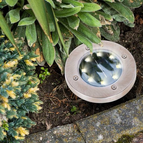 Lampy solarne gruntowe najazdowe ogrodowe wbijane świecący dysk 8LED 4szt. ciepły biały Lampy solarne gruntowe najazdowe ogrodowe wbijane świecący dysk 8LED 4szt. ciepły biały