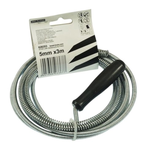 Spirala hydrauliczna żmijka przetykacz rur 5MMx3M ocynkowana Spirala hydrauliczna żmijka przetykacz rur 5MMx3M ocynkowana