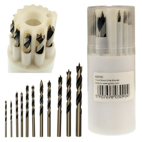 Wiertła do drewna, Komplet 3-10 mm, 11 sztuk Wiertła do drewna, Komplet 3-10 mm, 11 sztuk