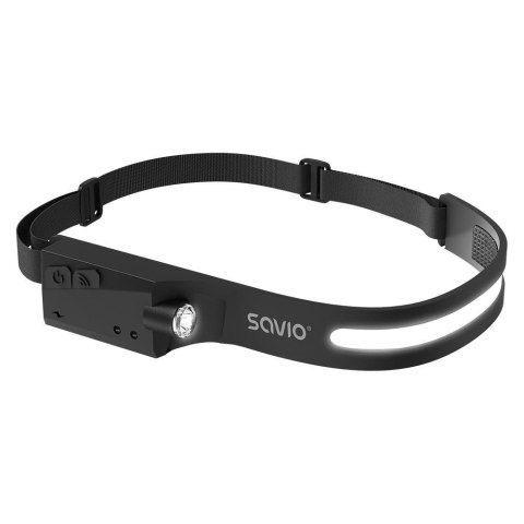 Latarka czołowa LED z czujnikiem ruchu Savio FL-02, USB-C, 350 lm, zasięg 80m Latarka czołowa LED z czujnikiem ruchu Savio FL-02, USB-C, 350 lm, zasięg 80m