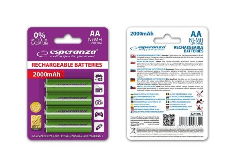 Akumulatorki AA Esperanza 2000mAh 4szt. zielone Akumulatorki AA Esperanza 2000mAh 4szt. zielone