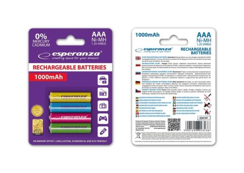 Akumulatorki AAA Esperanza 1000mAh 4szt. mix kolorów Akumulatorki AAA Esperanza 1000mAh 4szt. mix kolorów