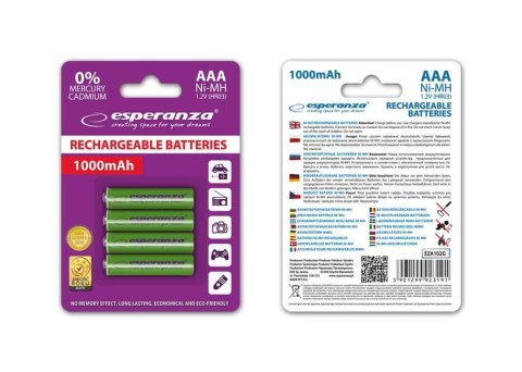 Akumulatorki AAA Esperanza 1000mAh 4szt. zielone Akumulatorki AAA Esperanza 1000mAh 4szt. zielone