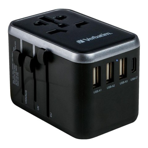 Adapter podróżny Verbatim UTA-04 globalny 1xUSB-C PD 61W QC 18W, 1xUSB-C 12W, 3xUSB-A 12W Adapter podróżny Verbatim UTA-04 globalny 1xUSB-C PD 61W QC 18W, 1xUSB-C 12W, 3xUSB-A 12W
