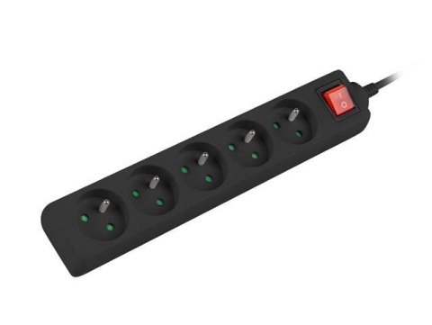 Listwa przedłużacz Lanberg 3m czarna 5x 230V PL, z wyłącznikiem, kabel wykonany z pełnej miedzi Listwa przedłużacz Lanberg 3m czarna 5x 230V PL, z wyłącznikiem, kabel wykonany z pełnej miedzi
