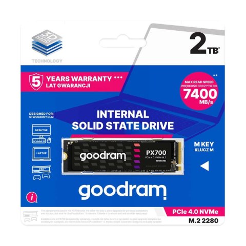 Dysk SSD GOODRAM PX700 2TB PCIe NVMe M.2 2280 (7400/6500) RETAIL Dysk SSD GOODRAM PX700 2TB PCIe NVMe M.2 2280 (7400/6500) RETAIL