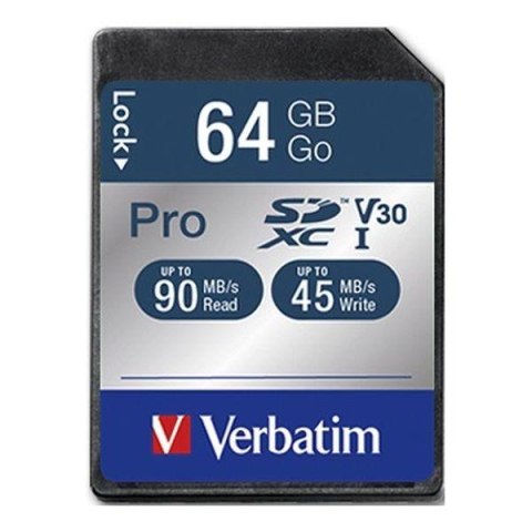Karta pamięci SDXC Verbatim Pro U3 64GB (90/45 MB/s) Class 10 UHS-1 V30 Karta pamięci SDXC Verbatim Pro U3 64GB (90/45 MB/s) Class 10 UHS-1 V30