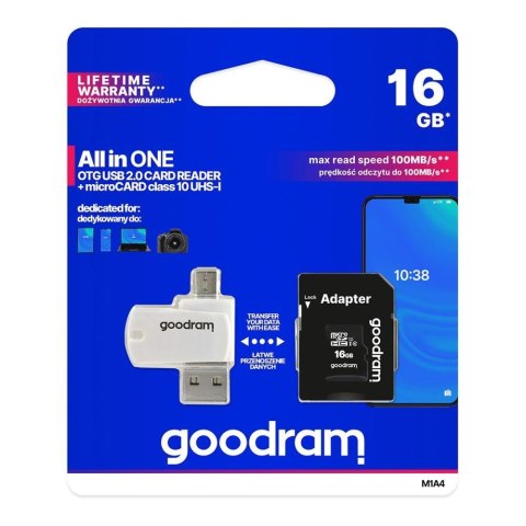 Karta pamięci microSDHC GOODRAM 16GB M1A4 UHS-I + Adapter Karta pamięci microSDHC GOODRAM 16GB M1A4 UHS-I + Adapter