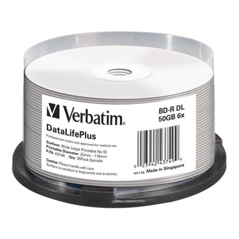 Płyty BD-R DL Verbatim 50GB 6x Wide Printable - No ID Brand (spindle 25) Płyty BD-R DL Verbatim 50GB 6x Wide Printable - No ID Brand (spindle 25)