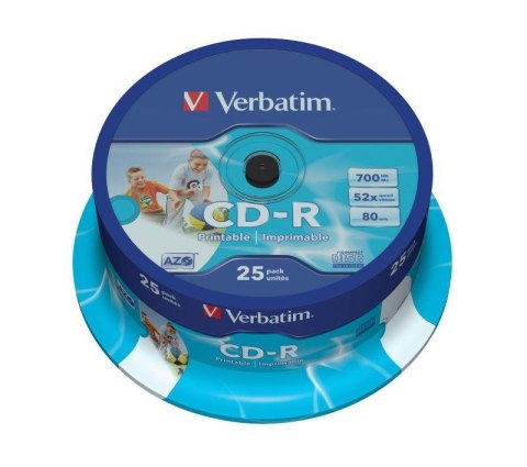 Płyty CD-R Verbatim 52x 700MB (Cake 25) WIDE PRINTABLE Płyty CD-R Verbatim 52x 700MB (Cake 25) WIDE PRINTABLE