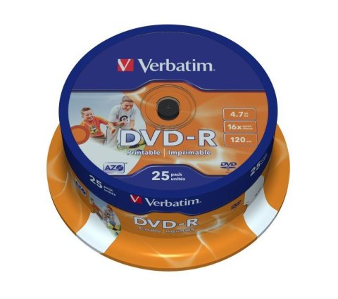 Płyty DVD-R Verbatim 16x 4.7GB (Cake 25) WIDE PRINTABLE Płyty DVD-R Verbatim 16x 4.7GB (Cake 25) WIDE PRINTABLE