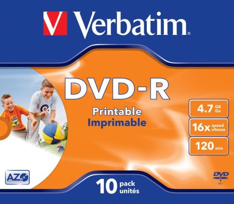 Płyty DVD-R Verbatim 4.7GB X16 Printable (10 Jewel Case) Płyty DVD-R Verbatim 4.7GB X16 Printable (10 Jewel Case)