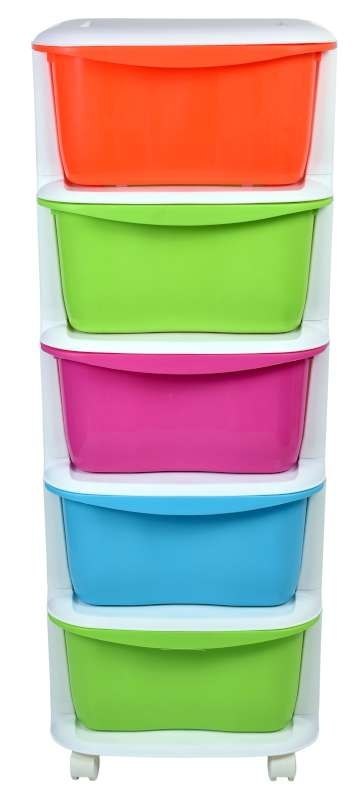 Plastikowy regał na kółkach z 5 kolorowymi szufladami Plastikowy regał na kółkach z 5 kolorowymi szufladami