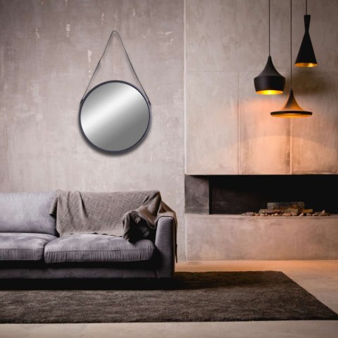 Lustro wiszące okrągłe MIRAGE na pasku 50 cm czarne Lustro wiszące okrągłe MIRAGE na pasku 50 cm czarne