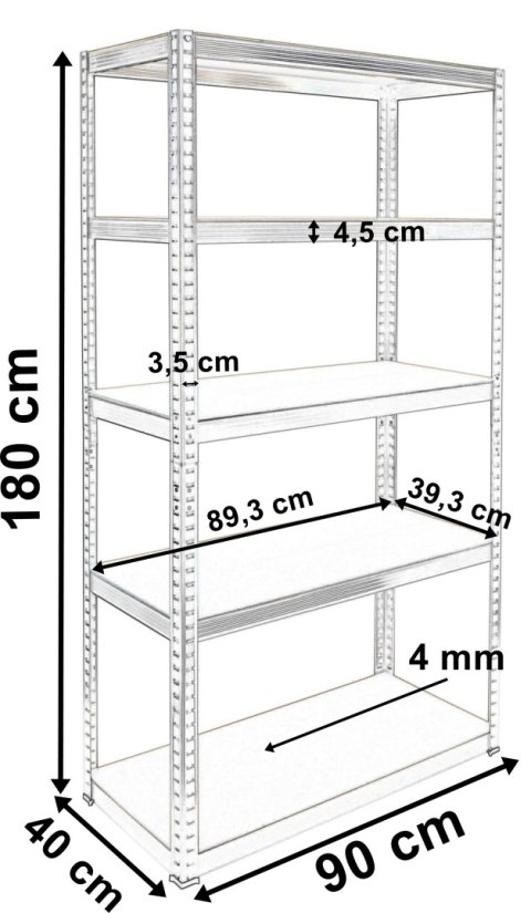 Regał magazynowy 5 poziomów 180x90x40 nośność 875 kg Regał magazynowy 5 poziomów 180x90x40 nośność 875 kg