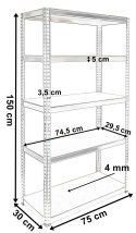 Regał magazynowy 5 poziomów 150x75x30 nośność 625 kg Regał magazynowy 5 poziomów 150x75x30 nośność 625 kg