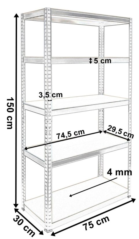 Regał magazynowy 5 poziomów 150x75x30 nośność 625 kg Regał magazynowy 5 poziomów 150x75x30 nośność 625 kg