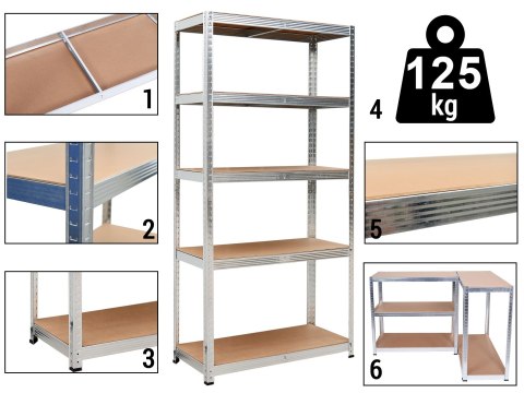 Regał magazynowy 5 poziomów 150x75x30 nośność 625 kg Regał magazynowy 5 poziomów 150x75x30 nośność 625 kg