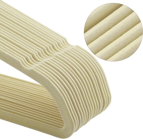 Wieszak welurowy Maxi komplet 20 sztuk - beżowy Wieszak welurowy Maxi komplet 20 sztuk - beżowy