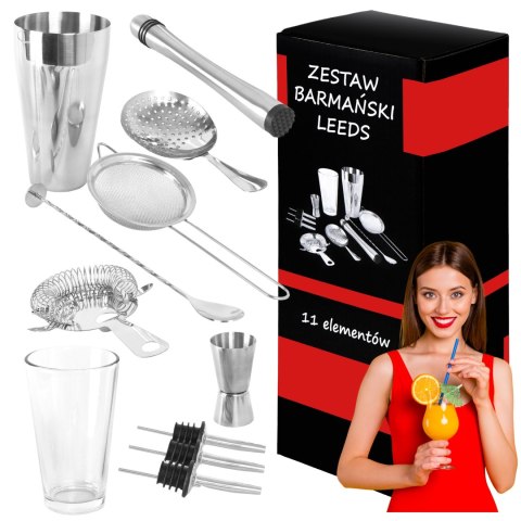 Zestaw barmański shaker do drinków LEEDS 11 elementów Zestaw barmański shaker do drinków LEEDS 11 elementów