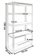 Regał magazynowy 5 poziomów czarny 150x75x30 nośność 625 kg Regał magazynowy 5 poziomów czarny 150x75x30 nośność 625 kg