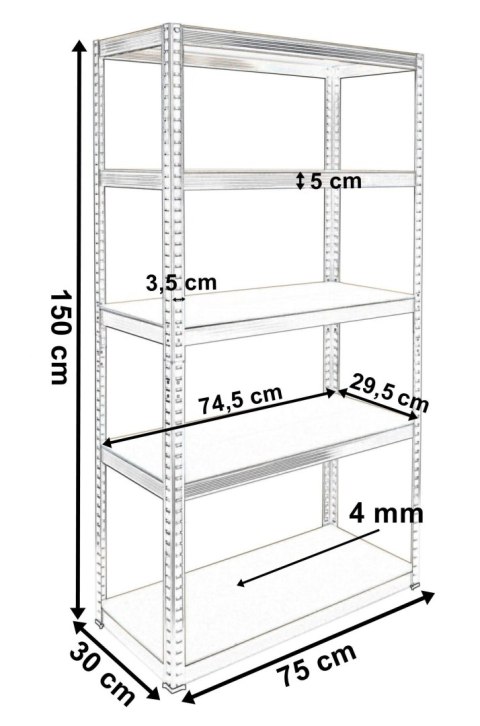 Regał magazynowy 5 poziomów czarny 150x75x30 nośność 625 kg Regał magazynowy 5 poziomów czarny 150x75x30 nośność 625 kg