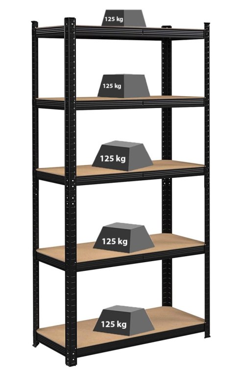 Regał magazynowy 5 poziomów czarny 150x75x30 nośność 625 kg Regał magazynowy 5 poziomów czarny 150x75x30 nośność 625 kg