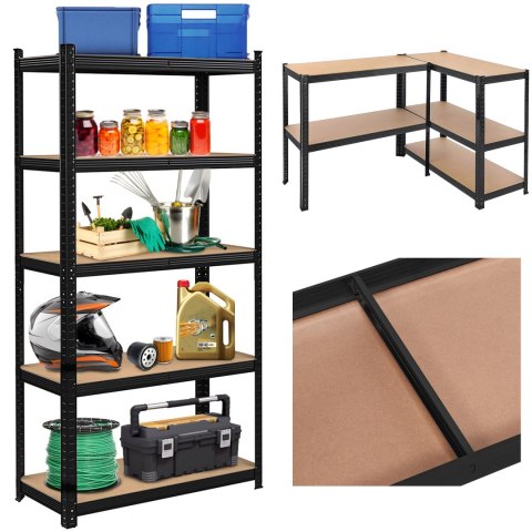 Regał magazynowy 5 poziomów czarny 180x90x40 nośność 875 kg Regał magazynowy 5 poziomów czarny 180x90x40 nośność 875 kg