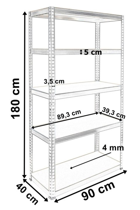 Regał magazynowy 5 poziomów czarny 180x90x40 nośność 875 kg Regał magazynowy 5 poziomów czarny 180x90x40 nośność 875 kg