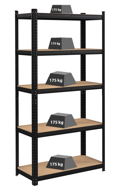 Regał magazynowy 5 poziomów czarny 180x90x40 nośność 875 kg Regał magazynowy 5 poziomów czarny 180x90x40 nośność 875 kg
