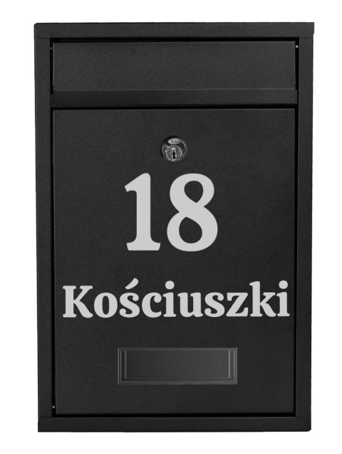 Skrzynka na listy GUSTAV czarna z napisem Skrzynka na listy GUSTAV czarna z napisem