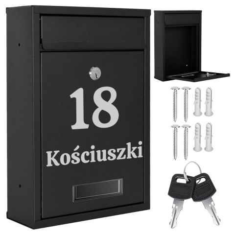 Skrzynka na listy GUSTAV czarna z napisem Skrzynka na listy GUSTAV czarna z napisem