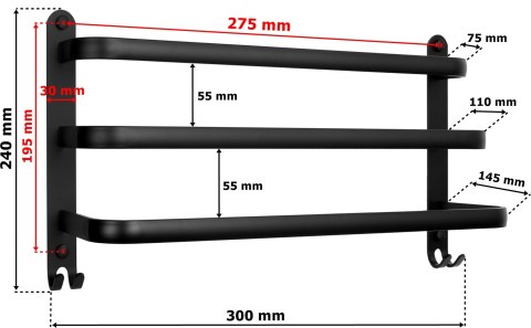 Wieszak ścienny na ręczniki ATHOS 30 cm czarny Wieszak ścienny na ręczniki ATHOS 30 cm czarny
