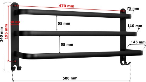 Wieszak ścienny na ręczniki ATHOS 50 cm czarny Wieszak ścienny na ręczniki ATHOS 50 cm czarny