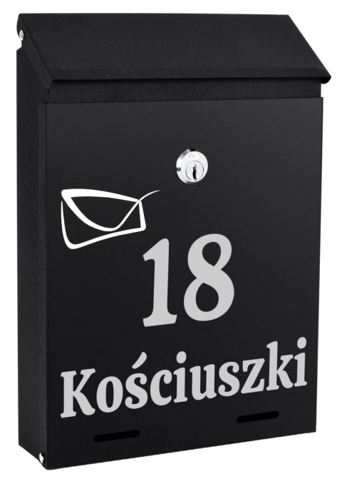 Skrzynka na listy ODVIN czarna z napisem Skrzynka na listy ODVIN czarna z napisem