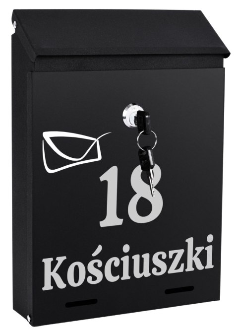 Skrzynka na listy ODVIN czarna z napisem Skrzynka na listy ODVIN czarna z napisem