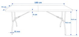 Stół bankietowy składany w walizkę RATTAN 180x74x74,5 czarny