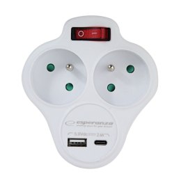 ESPERANZA ROZGAŁĘŹNIK ELEKTRYCZNY 2 GN. USB-C USB-A WŁ. BIAŁY ELK311W