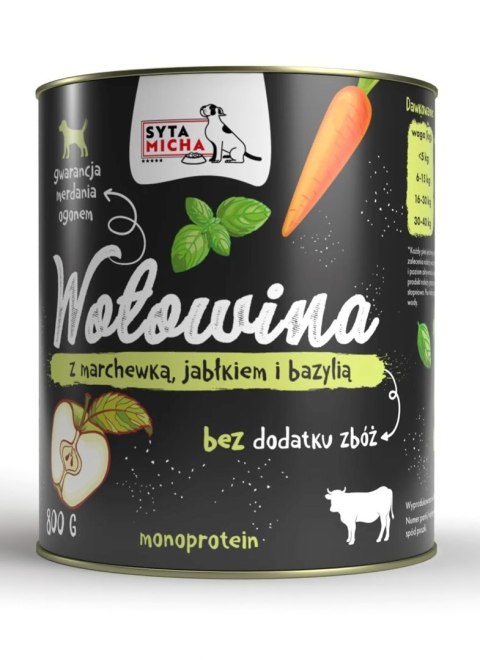 SYTA MICHA mokra karma wołowina z marchewką, jabłkiem i bazylią 800g pies SYTA MICHA mokra karma wołowina z marchewką, jabłkiem i bazylią 800g pies