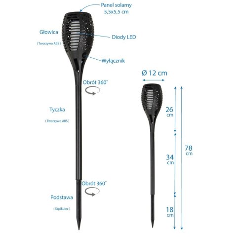 POCHODNIA SOLARNA TAŃCZĄCE PŁOMYKI 12X12X78CM 36 LED XXXL