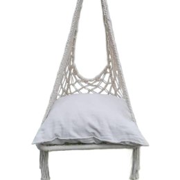 HAMAK AŻUROWY FOTEL WISZĄCY 60x60x150CM Z PODUSZKĄ ECRU