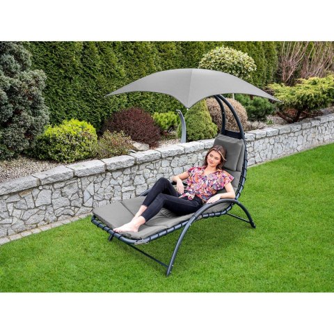 LEŻAK FOTEL Z PARASOLEM BERGAMO 200x125x180CM SZARY