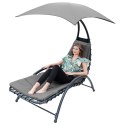 LEŻAK FOTEL Z PARASOLEM BERGAMO 200x125x180CM SZARY