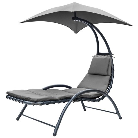 LEŻAK FOTEL Z PARASOLEM BERGAMO 200x125x180CM SZARY