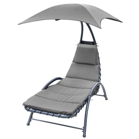 LEŻAK FOTEL Z PARASOLEM BERGAMO 200x125x180CM SZARY