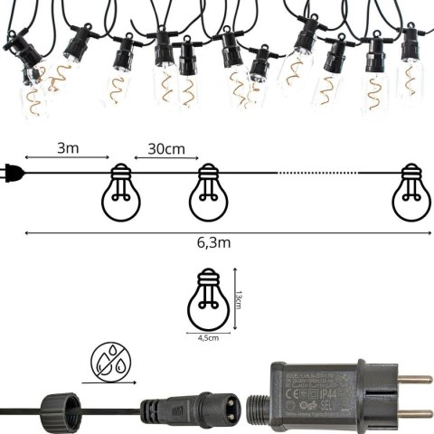 PARTY LIGHT GIRLANDA ZEWNĘTRZNA 12 ŻARÓWEK 12LED SPIRALNYCH 6,3M 230V