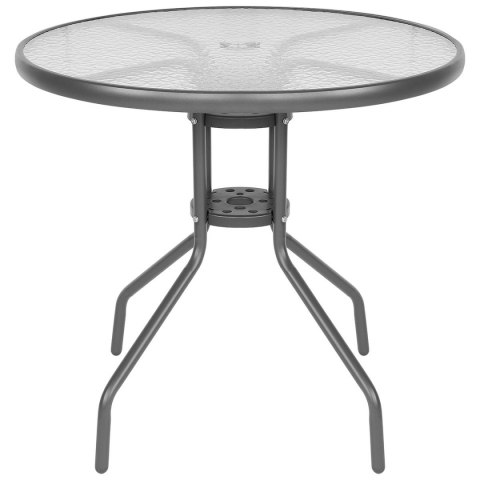 ZESTAW MEBLI OGRODOWYCH OKRĄGŁY STÓŁ 4 KRZESŁA I PARASOL CIEMNY SZARY